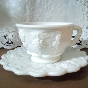 Milk Glass Tea Coffee Cup Saucer 1950s